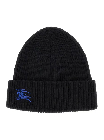 BURBERRY BURBERRY BLACK BEANIE WITH EMBROIDERED EKD LOGO ON THE FRONT IN CASHMERE