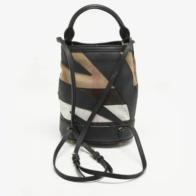 Pre-owned Burberry Black/ Beige Check Canvas And Leather The Bucket Backpack