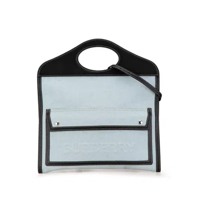 Pre-owned Burberry Black Blue Canvas Leather Handbag Shoulder Bag () In Black, Blue