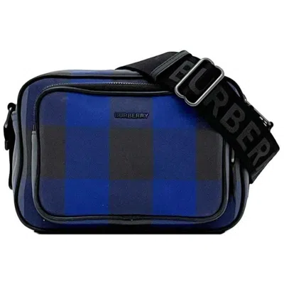 Pre-owned Burberry Black Blue Canvas Leather Shoulder Bag ()