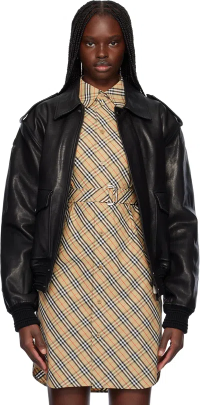 Burberry Black Bomber Leather Jacket