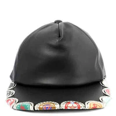 Pre-owned Burberry Black Bottle Cap Detail Leather Baseball Cap, Size Small