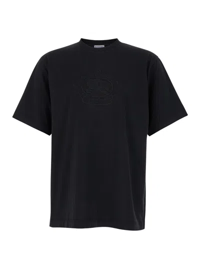 BURBERRY BURBERRY MEN BLACK BOXY T-SHIIRT WITH TONAL EQUESTRIAN KNIGHT EMBROIDERY IN COTTON MAN