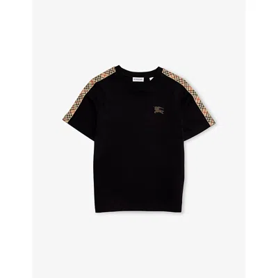 Burberry Kids' Brand-embroidery Check-print Stretch-cotton T-shirt 3-14 In Black