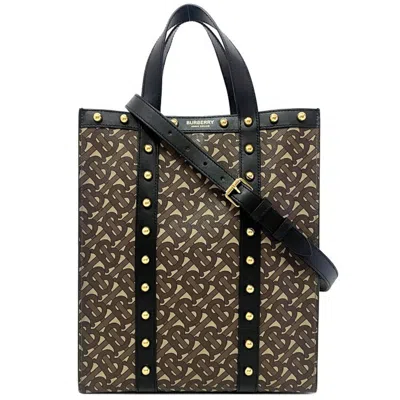 Pre-owned Burberry Black Brown Khaki Pvc Leather Handbag Shoulder Bag Tote Bag () In Black, Brown, Khaki