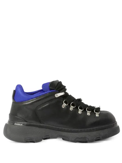 Burberry Black Calf Leather Ankle Boots In Multi