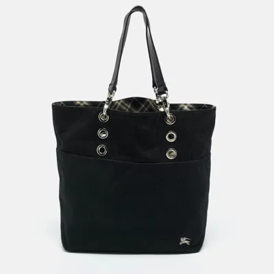 Pre-owned Burberry Black Canvas And Leather Eyelet Tote