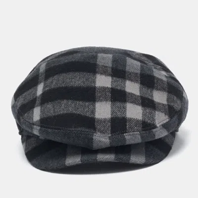 Pre-owned Burberry Black Cashmere Blend Nova Checks Newsboy Cap M