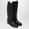Burberry Women Black Boots With Side Logo Plaque In Leather Woman In Black
