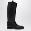 Burberry Women Black Boots With Side Logo Plaque In Leather Woman In Black