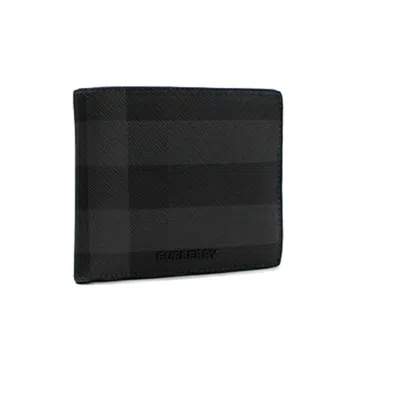 Pre-owned Burberry Black Charcoal Gray Pvc Leather Wallet (bi-fold) ()