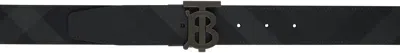 BURBERRY BLACK CHECK & LEATHER REVERSIBLE 'TB' BELT