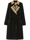 Burberry Check Neck Trench For Women In Black