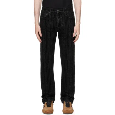 Burberry Black Check Flocked Straight Jeans In Black Ip Check C1462