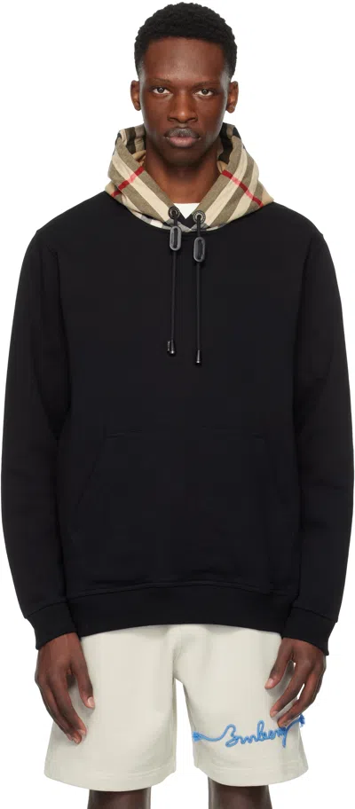 Burberry Black Check Hood Cotton Hoodie