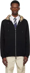 Burberry Soft Cotton Hooded Sweater With Check-pattern Finish In Black