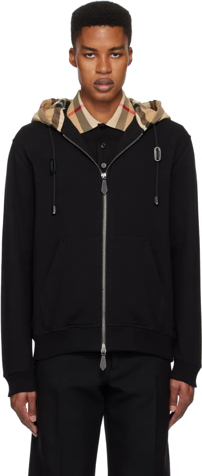 Burberry Black Check Hood Cotton Zip Hoodie