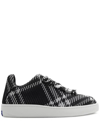 BURBERRY CHECK KNIT LOW-TOP SNEAKERS - WOMEN'S - SHEEPSKIN/RUBBER/ELASTANE/CALF LEATHER