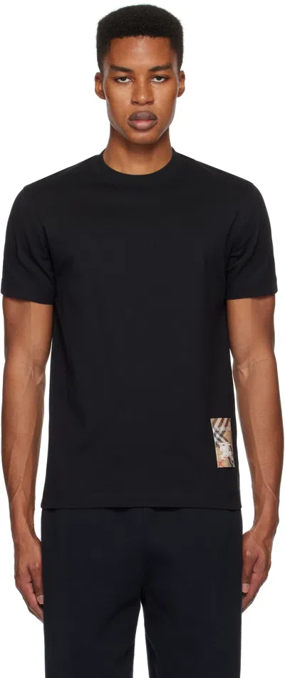 BURBERRY BLACK CHECK LABEL COTTON T-SHIRT