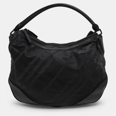 Pre-owned Burberry Black Check Nylon And Leather Maskell Hobo