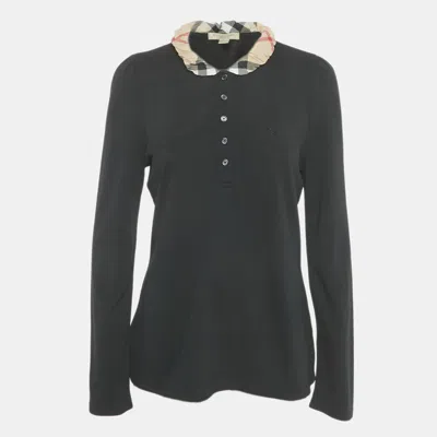 Pre-owned Burberry Black Check Print Detail Cotton T-shirt L