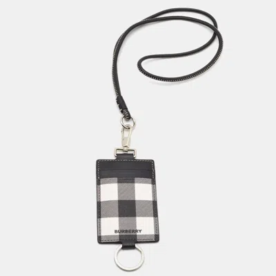 Pre-owned Burberry Black Check Pvc And Leather Id Lanyard