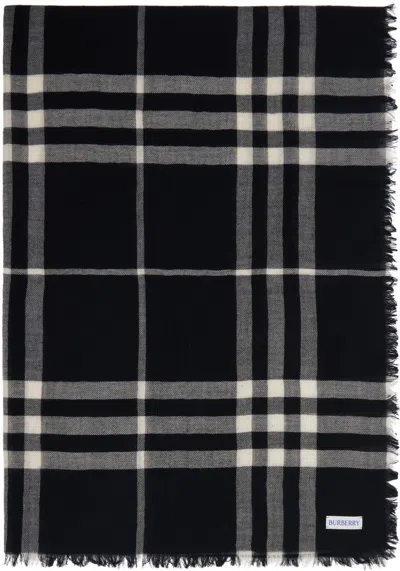 Burberry Black Check Scarf In Black/calico Ip Chk