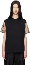 Burberry Women Black T-shirt With Vintage Check Motif On The Sleeves In Cotton Woman In Black