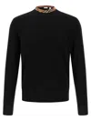Burberry Crew Neck Knitwear With Distinctive Patterned Collar In Black