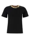 Burberry Black Crewneck T-shirt With Ckeck Motif On The Collar In Cotton Woman