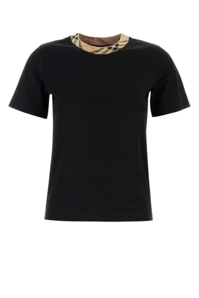 BURBERRY BLACK CHECK TRIM COTTON T-SHIRT