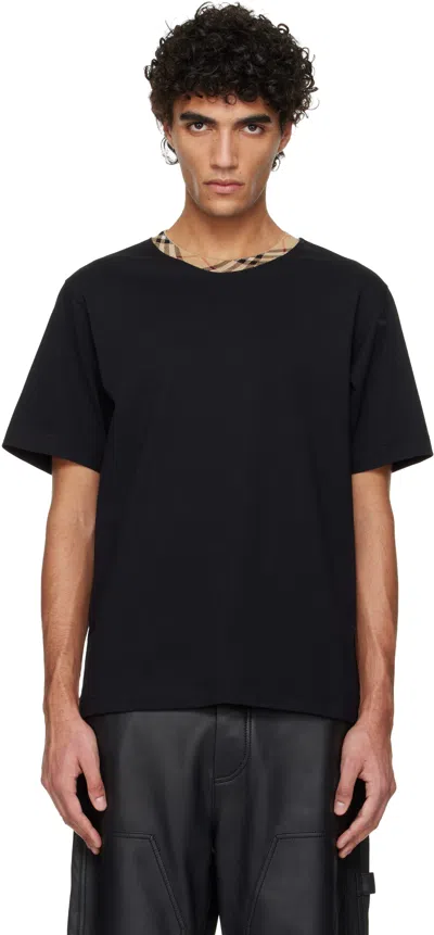 Burberry T Shirt Featuring Check Neckline And Trims In Black