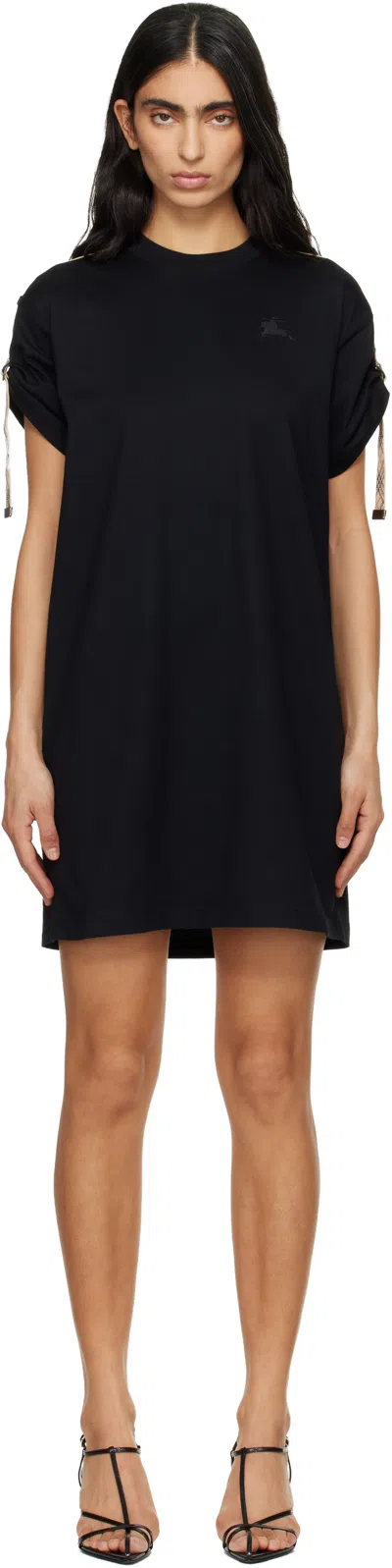 Burberry Black Check Trim Cotton T-shirt Minidress