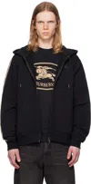 Burberry Black Check Trim Cotton Zip Hoodie In Black