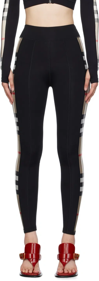 BURBERRY BLACK CHECK TRIM LEGGINGS