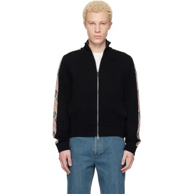Burberry Black Check Trim Zip-up Sweater