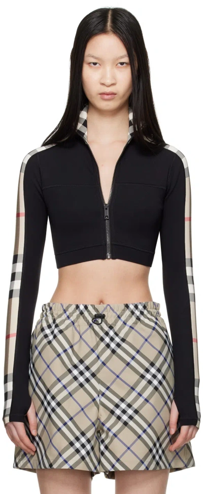 Burberry Check Technical Jersey Track Jacket In Black
