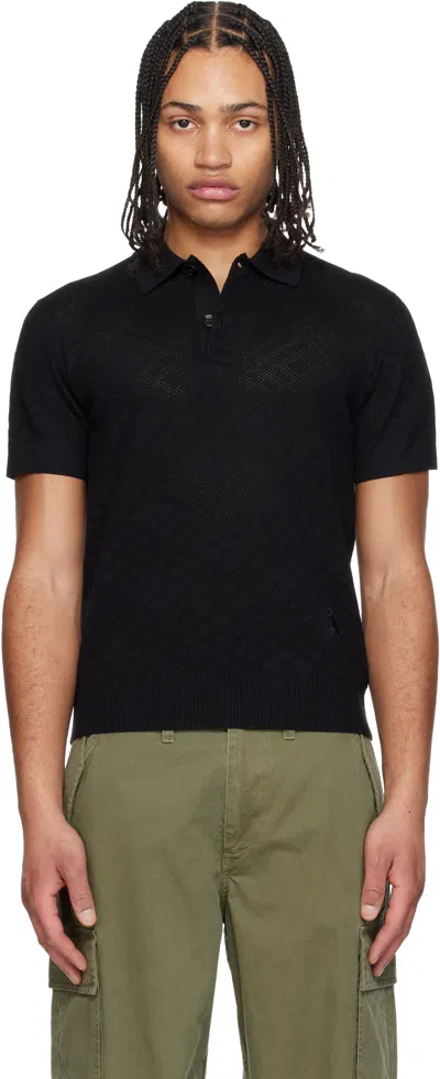 Burberry Black Check Wool Polo