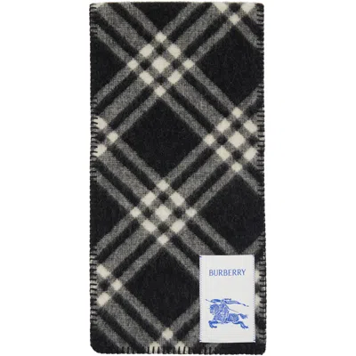 Burberry Black Check Wool Scarf In Orange