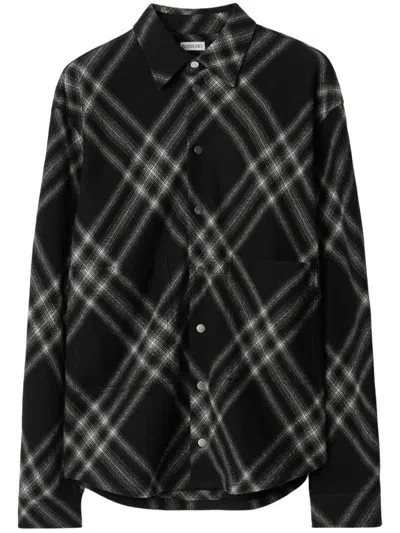 Burberry Black Checked Wool Shirt