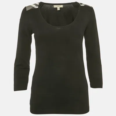 Pre-owned Burberry Black Checks Trim Jersey Long Sleeve T-shirt S