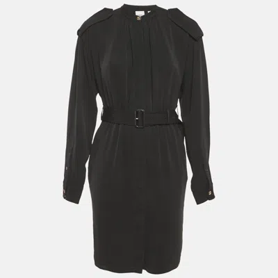 Pre-owned Burberry Black Chiffon Belted Midi Dress S