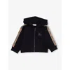 Burberry Check Ekd Cotton Jersey Hoodie In Black