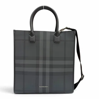 Pre-owned Burberry Black Coated Canvas Leather Tote Bag ()