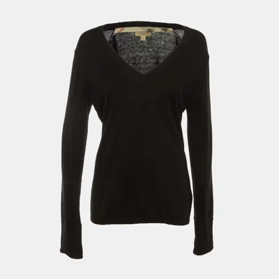 Pre-owned Burberry Black Cotton & Cashmere V-neck Jumper L