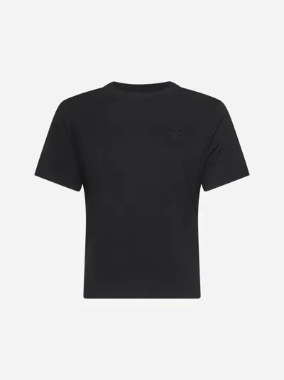 BURBERRY BLACK COTTON CHECK TRIM T-SHIRT