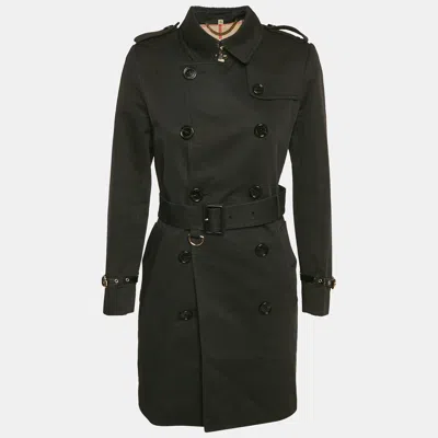 Pre-owned Burberry Black Cotton Double Breasted Belted Trench Coat S
