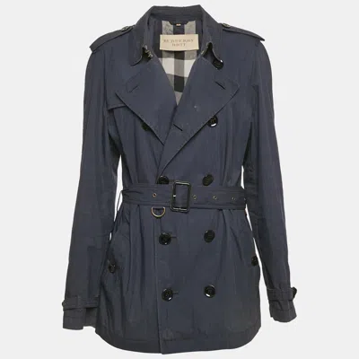 Pre-owned Burberry Black Cotton Double Breasted Jacket M In Blue