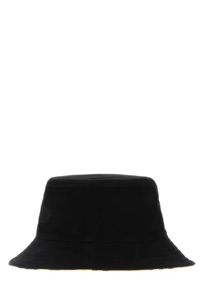 Burberry Black Cotton Hats Bucket Reversible In Pattern