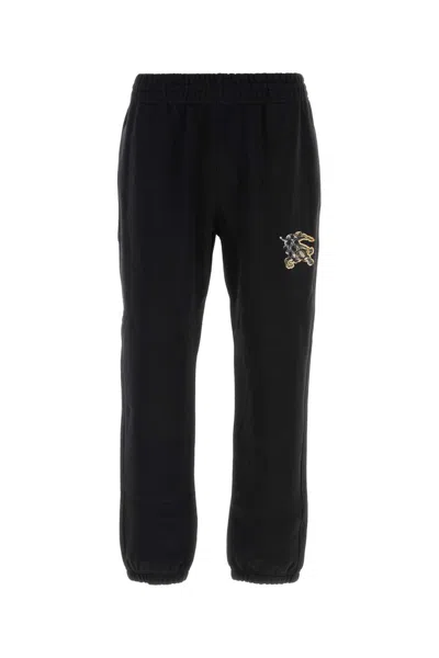 Burberry Embroidered Logo Cotton Sweatpants In Black